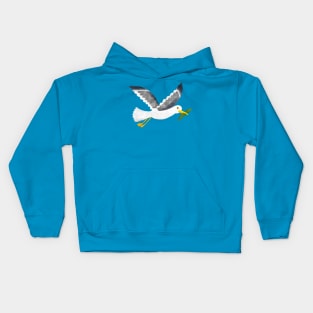 Seagull with a little fish - Cute coastal bird by Cecca Designs Kids Hoodie